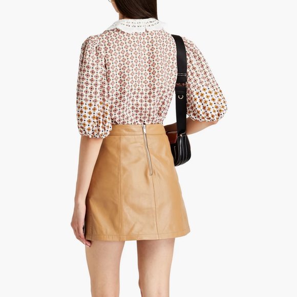 Maje Cosange Guipure Lace-Trimmed Printed Linen Blouse - Picture 11 of 16